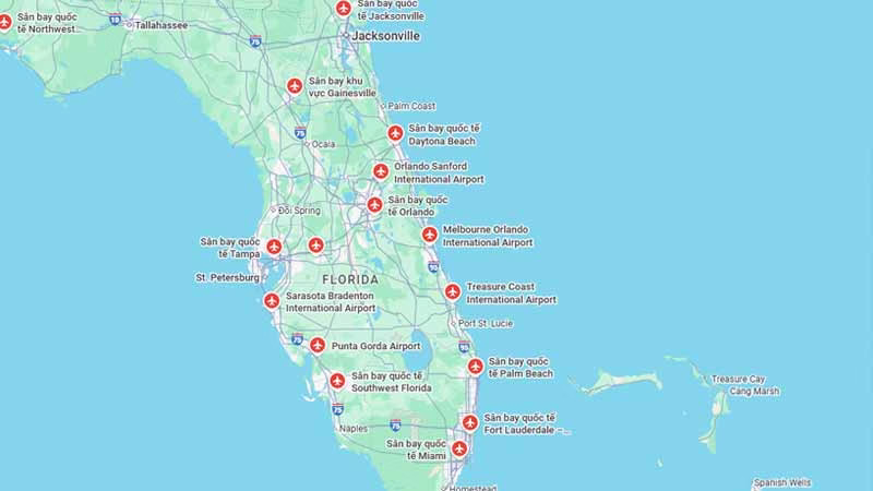 Bản đồ sân bay tại Florida