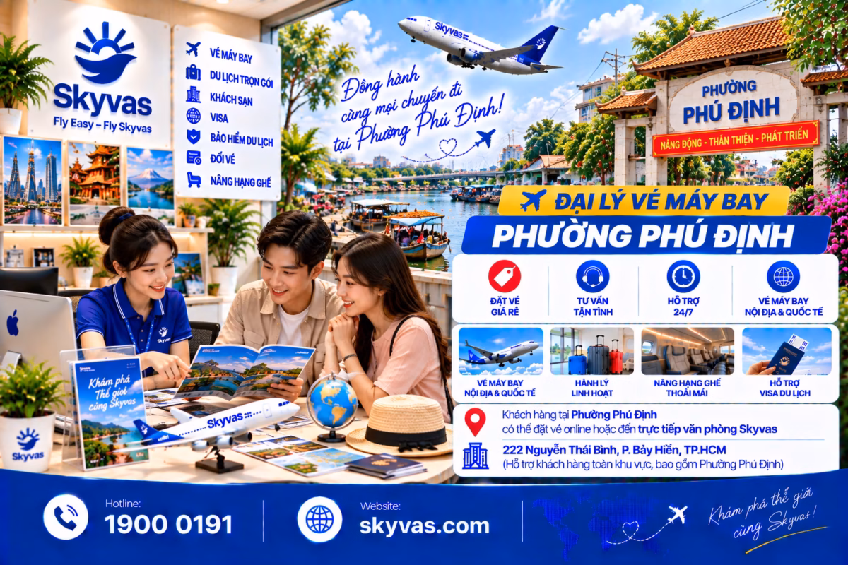 Đại lý vé máy bay phường Phú Định Skyvas