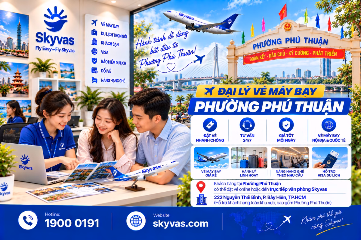 Đại lý vé máy bay phường Phú Thuận Skyvas