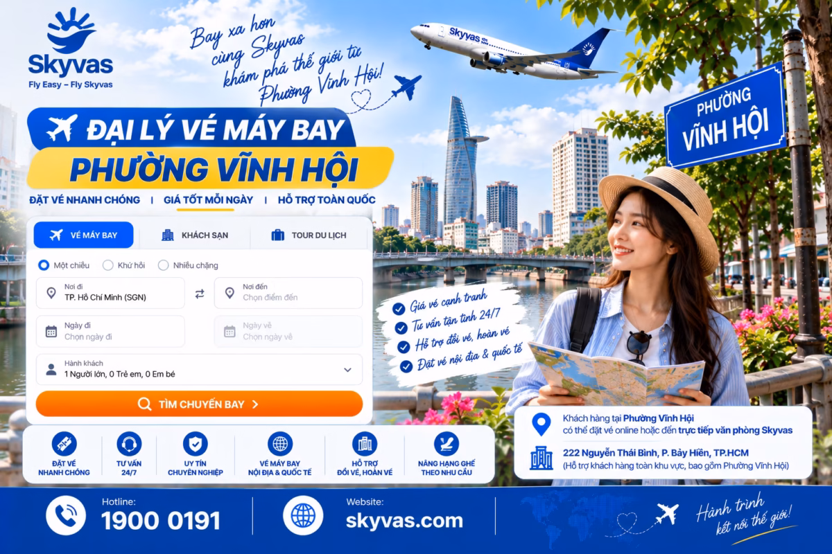Đại lý vé máy bay phường Vĩnh Hội Skyvas