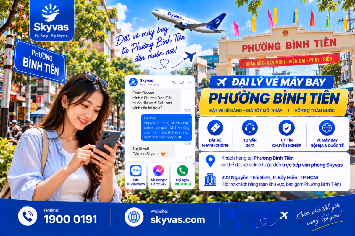Đặt vé máy bay online phường Bình Tiên cùng Skyvas