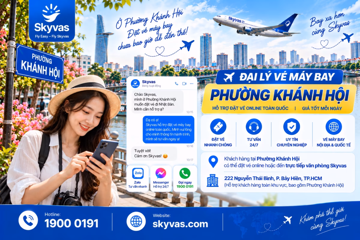 Đặt vé máy bay online phường Khánh Hội cùng Skyvas