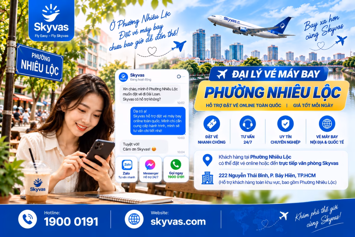 Đặt vé máy bay online phường Nhiêu Lộc cùng Skyvas