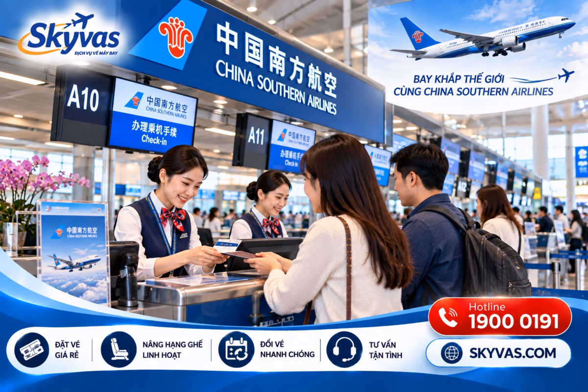 Hành khách làm thủ tục check-in China Southern Airlines tại sân bay