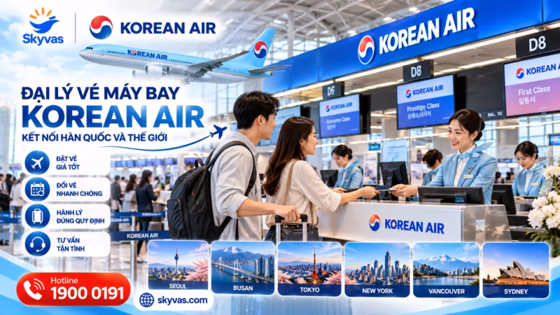 Hành khách làm thủ tục check-in Korean Air tại sân bay
