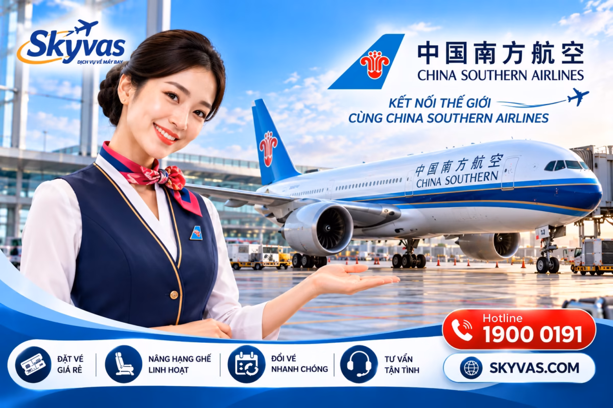 Tiếp viên China Southern Airlines chào đón hành khách