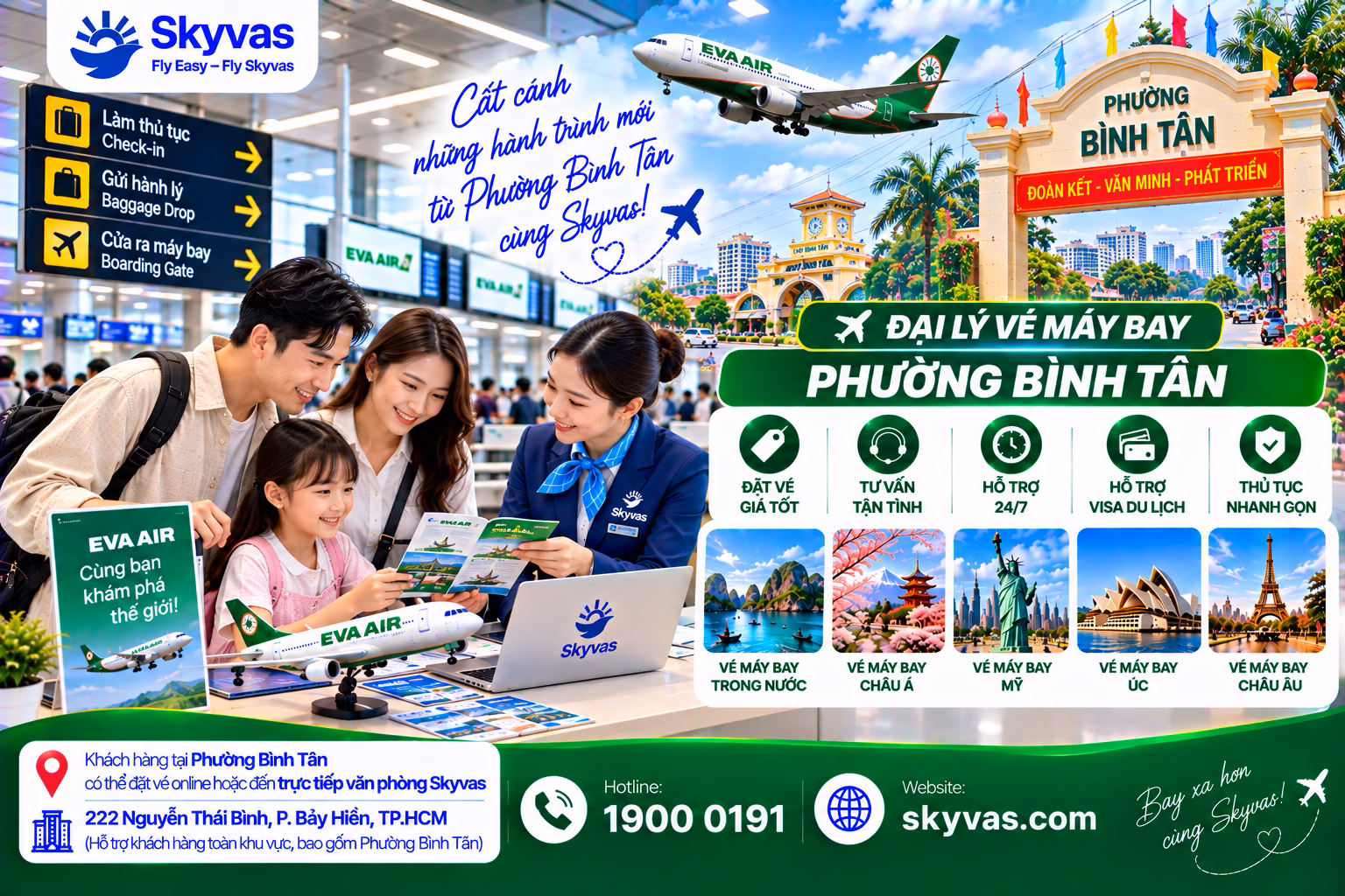 Đặt vé máy bay phường Bình Tân cùng Skyvas - vé EVA Air